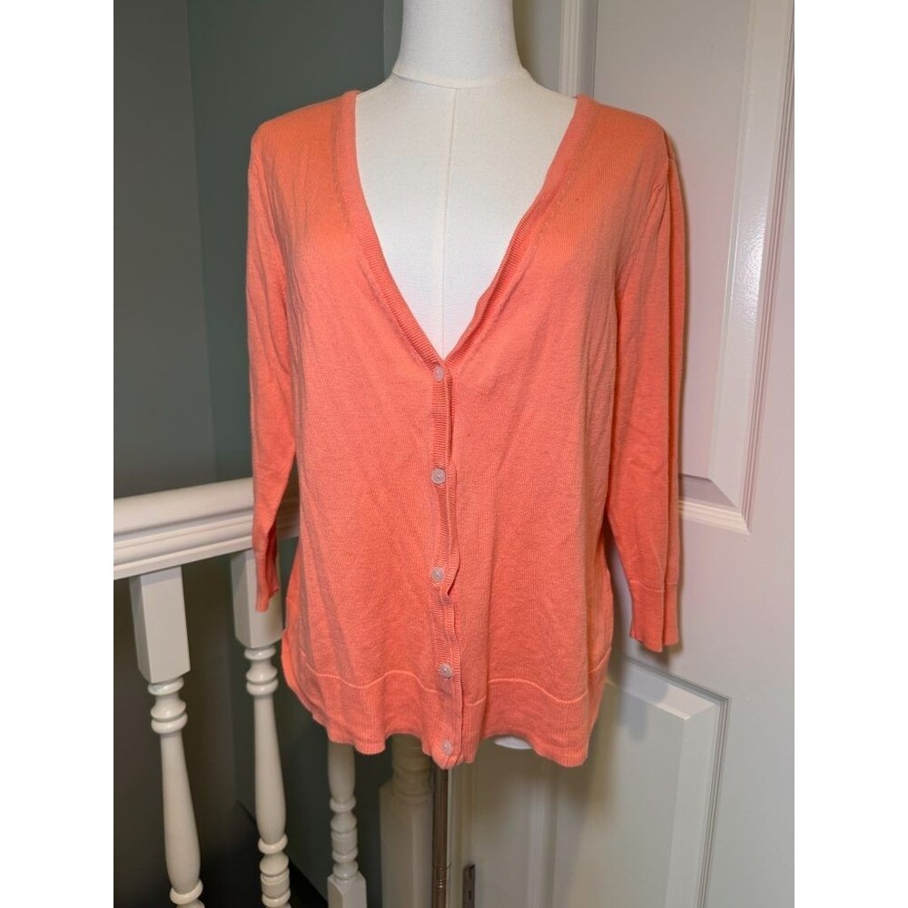 Apt 9 Womens XL Coral V-Neck Button Front Cardigan 3/4 Sleeve Cotton Blend